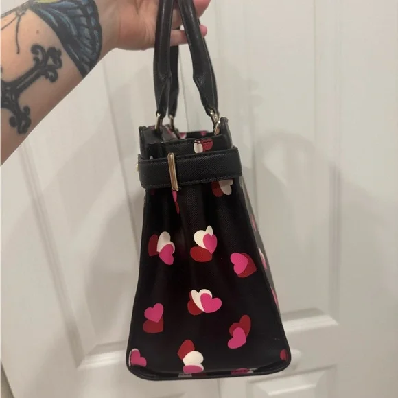 Kate Spade Black Satchel with Pink and Red Hearts - Picture 10 of 13